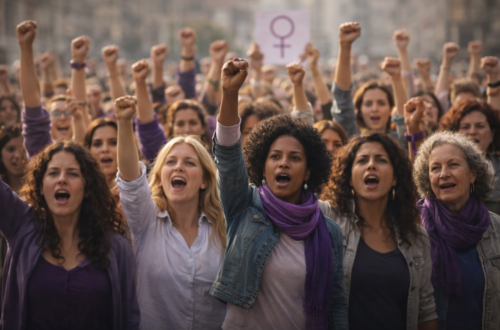 Manifestação pacífica pelos direitos das mulheres.