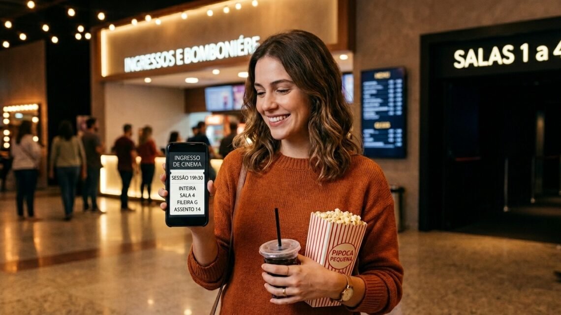 Super Voucher Cinemark 2026 com ingresso digital e combo de pipoca no cinema.