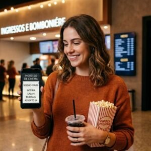 Super Voucher Cinemark 2026 com ingresso digital e combo de pipoca no cinema.