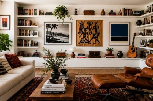 Casa com personalidade reúne livros, obras de arte, plantas, móveis de diferentes estilos e objetos pessoais na decoração.