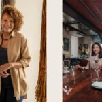 arol Souzah e Luciana Mastique em montagem de fotos para a ConfraDelas no Silva Cozinha. Carol está à esquerda; Luciana, à direita, segura uma taça de vinho.